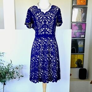 🏷️SHANI FOCUS Laser cut Fit & Flare Navy Dress Size 12